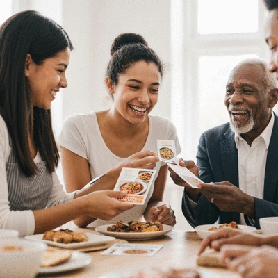 People sharing and exchanging recipes at a community gathering
